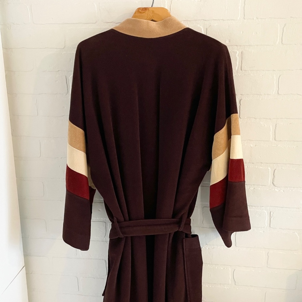 Vintage 70s Men’s (or unisex) Robe Velvet Mod Blokecore Brown Earthy tones OS - Picture 10 of 13